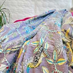 Kantha Stitch Pure Cotton Reversible Bed/Sofa Throw King Size Handmade Floral Dohar Quirky Pastel Lilac Tropical Exotic Forest Tribe - thumbnail 4