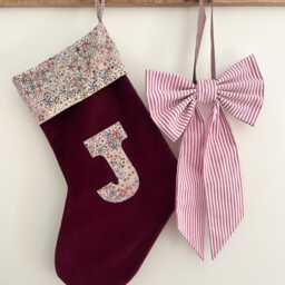 Handmade Personalised Burgundy Velvet Christmas Stocking - thumbnail 2