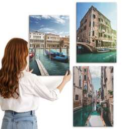 3 Piece Canvas Set - Views Of Venice With Canals & Urban Architecture, Turquoise Wall Art, Travels Decor - thumbnail 3