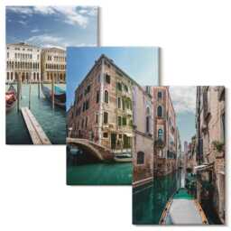 3 Piece Canvas Set - Views Of Venice With Canals & Urban Architecture, Turquoise Wall Art, Travels Decor - thumbnail 2