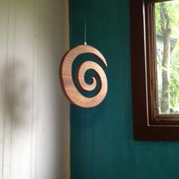 Hanging Spiral Wood Sculpture - Handmade Art Organic Home Decor Rustic Boho Gift - thumbnail 2
