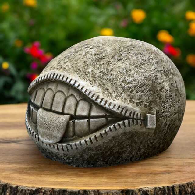 Concrete Sphere With Smile Statue Stone Abstract Ball Sculpture Cement Surreal Art Decor Indoor Garden Ornament Unique Handcast Gift - image 1