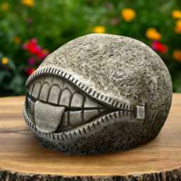Concrete Sphere With Smile Statue Stone Abstract Ball Sculpture Cement Surreal Art Decor Indoor Garden Ornament Unique Handcast Gift - thumbnail 1