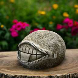 Concrete Sphere With Smile Statue Stone Abstract Ball Sculpture Cement Surreal Art Decor Indoor Garden Ornament Unique Handcast Gift - thumbnail 2