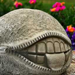 Concrete Sphere With Smile Statue Stone Abstract Ball Sculpture Cement Surreal Art Decor Indoor Garden Ornament Unique Handcast Gift - thumbnail 4