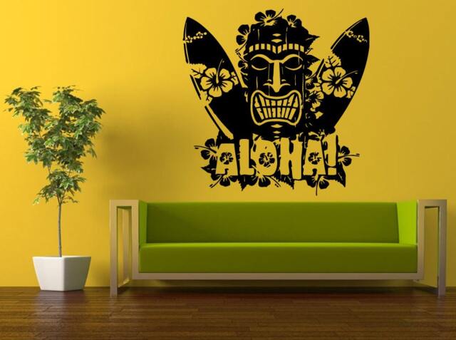 Wall Decal Vinyl Sticker Decals Peal & Stick Cheap Decor Art Aloha Tiki Bar Hawaii Totem Surfing Surf Boards Big Huge L412 - image 1