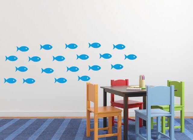 School Of Fish Wall Decor Stickers, Underwater Marine Life Vinyl Decal, Ocean Nautical Bathroom Art Mural, Removable Under The Sea Prints - image 1