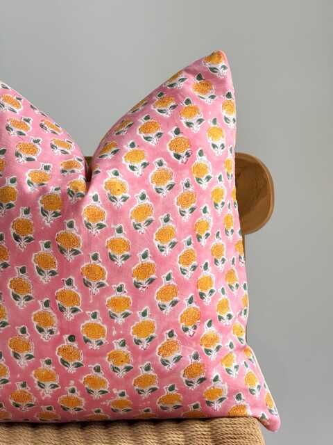 Block Print Pillow Cover Floral Botanical Design, Natural Dyed Batik - image 1