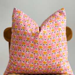Block Print Pillow Cover Floral Botanical Design, Natural Dyed Batik - thumbnail 2