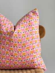 Block Print Pillow Cover Floral Botanical Design, Natural Dyed Batik - thumbnail 1