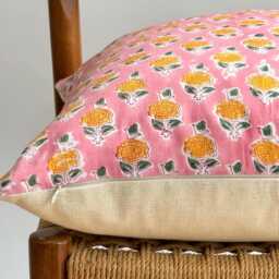 Block Print Pillow Cover Floral Botanical Design, Natural Dyed Batik - thumbnail 3