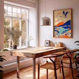 Japanese Crane Mountain Poster, Sun & Lake Landscape Wall Art, Graphic Illustration Style, Unframed Vertical Nature Paper Print - thumbnail 3