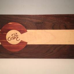 Colorado Flag Wall Art With Bike Inlay. Walnut, Maple & Cedar - thumbnail 3