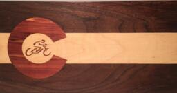 Colorado Flag Wall Art With Bike Inlay. Walnut, Maple & Cedar