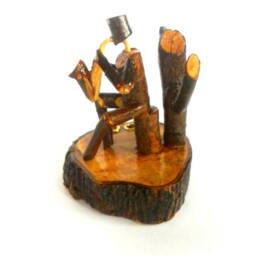 Natural Wood Carving Sculpture Saxophone Player Handmade Feclaimed Rustic Eco-Friendly Pencil Pen Holder Art Gift - thumbnail 3