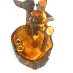 Natural Wood Carving Sculpture Saxophone Player Handmade Feclaimed Rustic Eco-Friendly Pencil Pen Holder Art Gift - thumbnail 2