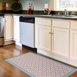Vinyl Floor Mat With Decorative Tiles Pattern in Blue. Spanish Style Area Rug, Kitchen Printed On PVC. Art Mat - PVC Rugs - thumbnail 2