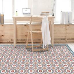 Vinyl Floor Mat With Decorative Tiles Pattern in Blue. Spanish Style Area Rug, Kitchen Printed On PVC. Art Mat - PVC Rugs - thumbnail 1