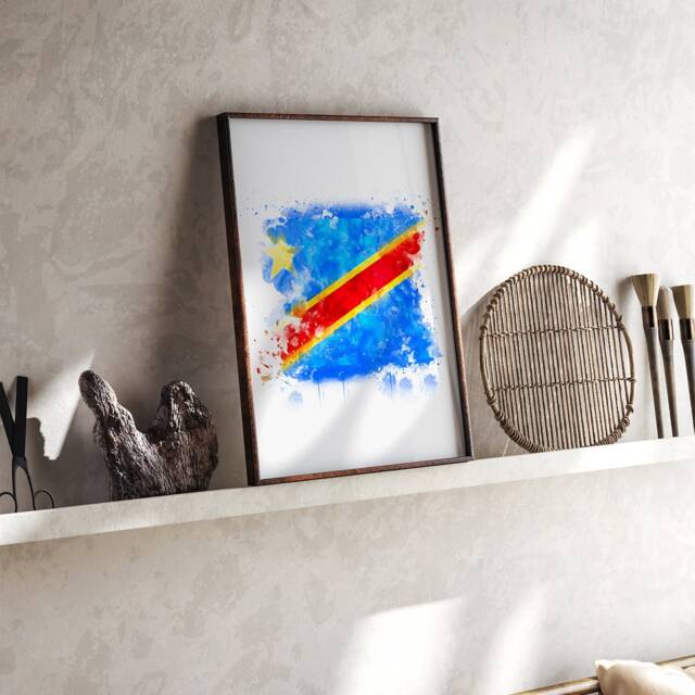 Congo Watercolor Flag Wall Art Print - Travel Poster