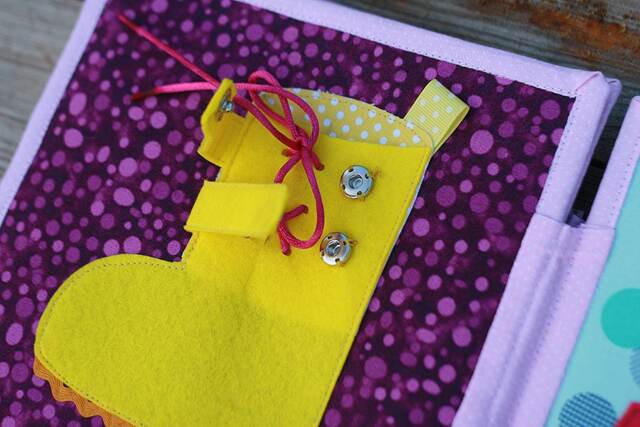 Boot Page For Custom Built Quiet Book By Tomtoy, Snaps-Lace & Tie Activities, Busy Book Pages, Self Dressing Skills, 20x20cm, Single - image 1