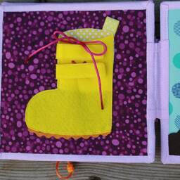 Boot Page For Custom Built Quiet Book By Tomtoy, Snaps-Lace & Tie Activities, Busy Book Pages, Self Dressing Skills, 20x20cm, Single - thumbnail 2