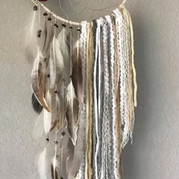 Rustic Feather Dream Catcher Flower Wall Hanging Bohemian Decor Wedding Nursery - thumbnail 2