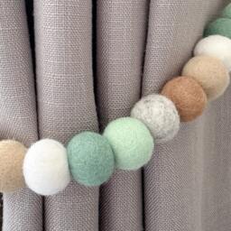 Mint & Grey Neutral Felt Ball Curtain Tie Backs - Pom Hold Back Custom Nursery Decor Baby Gift Colourful Pull - thumbnail 3