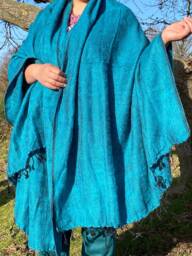 Handmade Nepal Yak Wool Blend Blanket Teal Blue Oversized Shawl Meditation Wrap