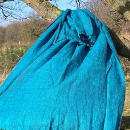 Handmade Nepal Yak Wool Blend Blanket Teal Blue Oversized Shawl Meditation Wrap - thumbnail 2