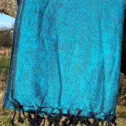 Handmade Nepal Yak Wool Blend Blanket Teal Blue Oversized Shawl Meditation Wrap - thumbnail 3