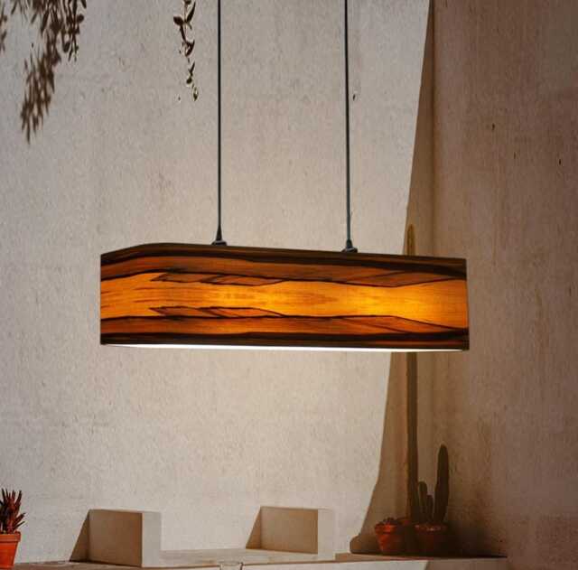 Handmade Red Gum Veneer Chandelier, Modern Linear Pendant Light - image 1