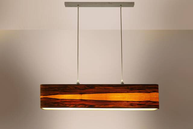 Handmade Chandelier From Red Gum Natural Veneer, Modern Linear Pendant Light Fixture, Dining Room Lighting, Minimalist Design - image 1