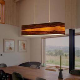 Handmade Chandelier From Red Gum Natural Veneer, Modern Linear Pendant Light Fixture, Dining Room Lighting, Minimalist Design - thumbnail 3