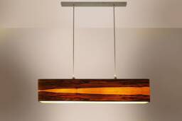 Handmade Chandelier From Red Gum Natural Veneer, Modern Linear Pendant Light Fixture, Dining Room Lighting, Minimalist Design - thumbnail 1