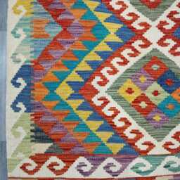 Multicolour Rug, Handmade Artisan Afghan Turkish Scandinavian Navajo Bohemian Flatweave Wool Kilim 159x100 cm - thumbnail 4