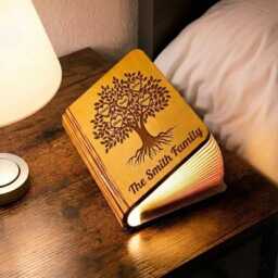 Personalized Family Tree Book Lamp, Custom Name Wood Folding Father's Day Mother's Gift, Gift For Grandparents - thumbnail 1