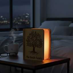Personalized Family Tree Book Lamp, Custom Name Wood Folding Father's Day Mother's Gift, Gift For Grandparents - thumbnail 2