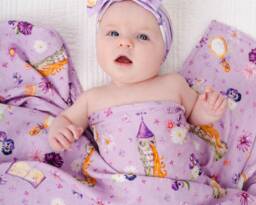 Baby Girl Swaddle Blanket, Princess Rapunzel Swaddle Newborn Photo Prop, Bamboo Purple & Pink