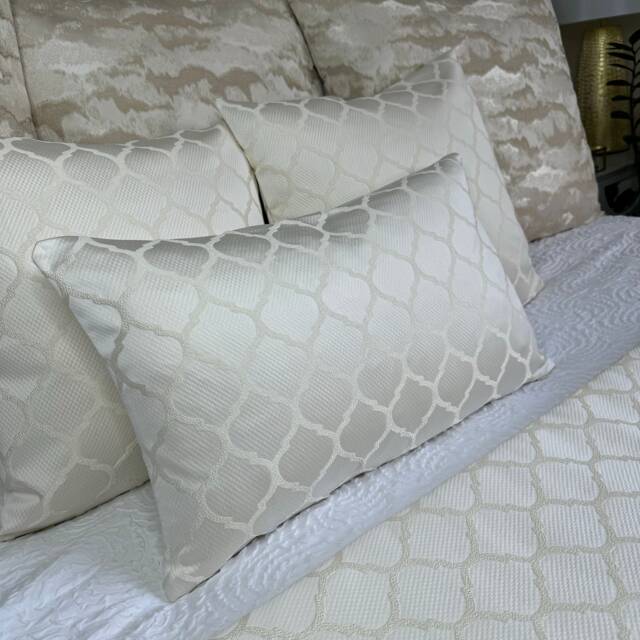 "Luxury Cushion Cover, Geometric Pillow Designer Throw For Ivory Bedding, Modern Lumbar Pillowcase, 12"" X 20" - image 1