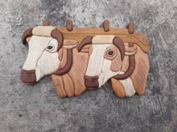 ??ntarsi??a Oxen , Intarsia Wooden Art, Wood Animal, Wall Decor, Home Ox Cart, Farm, South, Cow, Woodworking, Agriculture - thumbnail 1