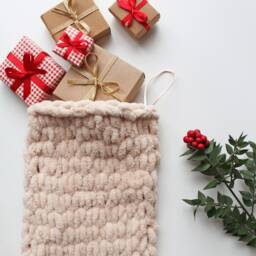 Chunky Knitted Christmas Stocking, Cozy Home Decoration, Xmas Gift Soft Stockings, Hand Crafted Beige Stocking - thumbnail 2