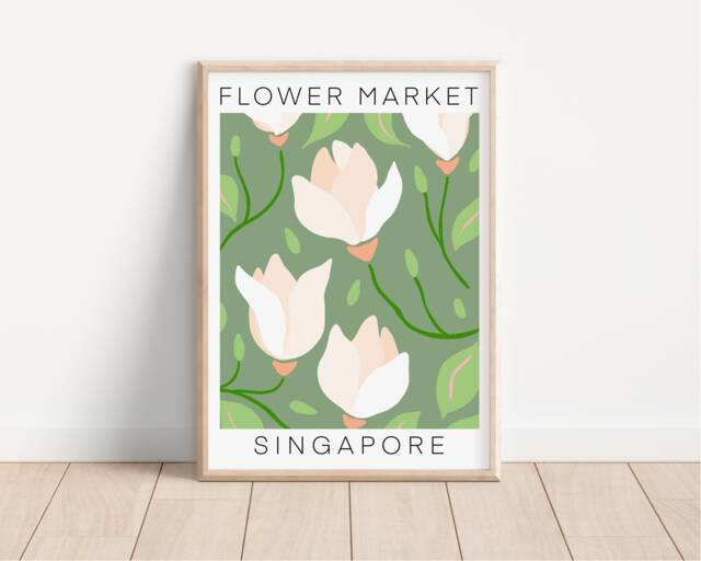Singapore Flower Market Print Retro Magnolia Floral Art - image 1