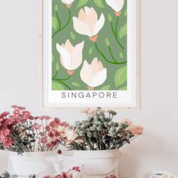 Singapore Flower Market Print Retro Magnolia Floral Art - thumbnail 3
