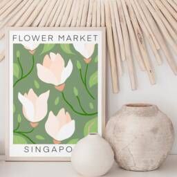 Singapore Flower Market Print Retro Magnolia Floral Art - thumbnail 2