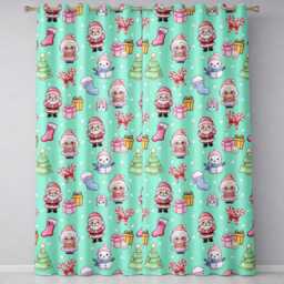 Cute Kawaii Santa Snowman Gift Characters Mint Green Background Seamless Pattern Readymade Eyelet Ring Top Thermal 100% Blackout Curtains - thumbnail 2