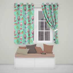 Cute Kawaii Santa Snowman Gift Characters Mint Green Background Seamless Pattern Readymade Eyelet Ring Top Thermal 100% Blackout Curtains - thumbnail 1