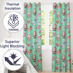 Cute Kawaii Santa Snowman Gift Characters Mint Green Background Seamless Pattern Readymade Eyelet Ring Top Thermal 100% Blackout Curtains - thumbnail 3