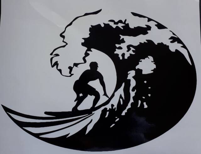 Surf Board Surfs Up Surfing The Waves Vinyl Decal Graphic Sticker Sign Wall Art Vw Campervan Motorhome Car Van Bonnet Side Surfboard Fun - image 1
