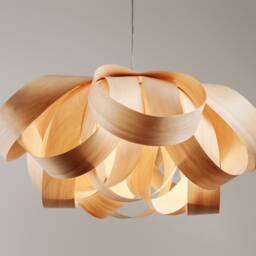 Modern Wood Veneer Chandelier - Minimalist Scandinavian Pendant, Large Ceiling Fixture - thumbnail 2