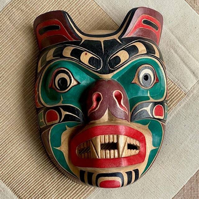 Bear Spirit Mask - Pacific Northwest Tribal Style Hand Carved Painted 10 - image 1